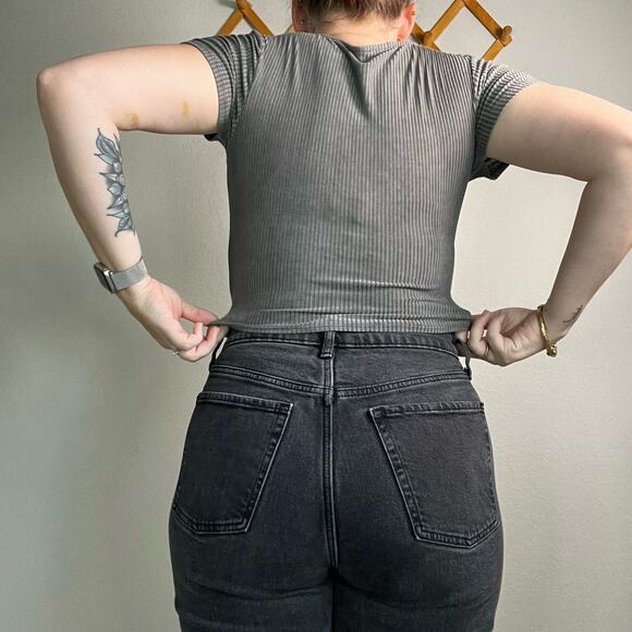 Free People Gray Ribbed Wrap Shirt Small - Picture 4 of 11